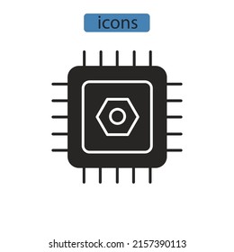 Símbolo del símbolo del icono del BIOS Chip para la web infográfica