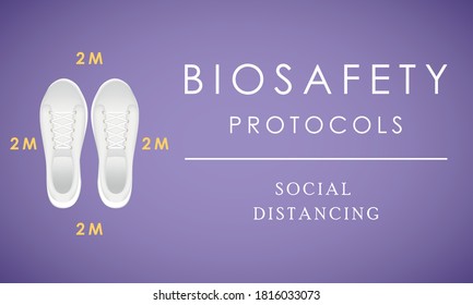 Biosafety protocols poster. Maintain social distancing - Vector