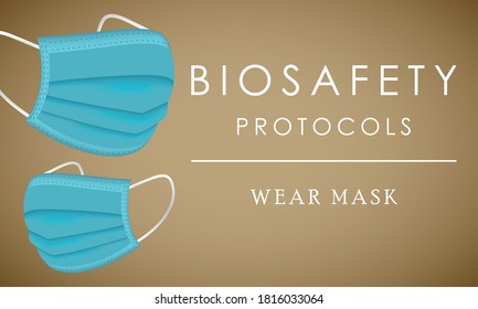 Biosafety protocols poster. Wear face mask - Vector