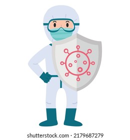 Biosafety worker With Shield cartoon for covid19