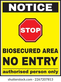 Biosecured area authorized person only no entry warning sign vector