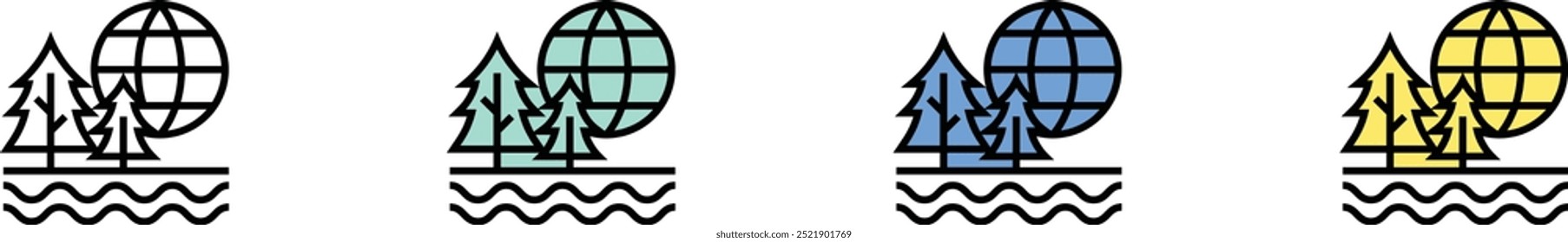 biosphere icon. Outline, Green, Blue and Yellow Style Design Isolated On White Background