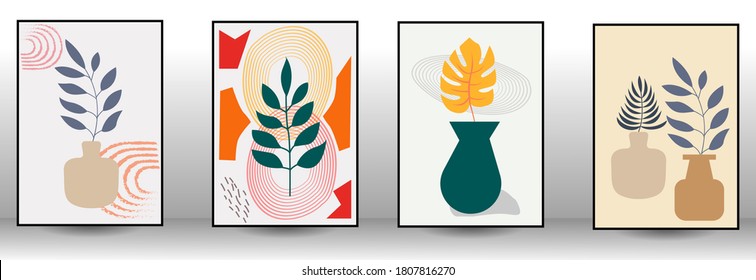 biotanical posters, placards, postcard, plants illustration for home decor, biotanical wall art background, abstract plant background