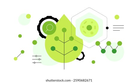 Biotech. Biological object research and modification. Flat illustration. Vector file.