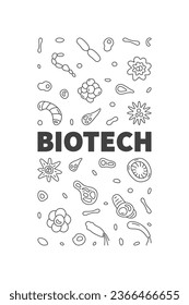 Esquema de concepto de biotecnología Banner vertical vector - Biotecnología Ilustración lineal de la ciencia 
