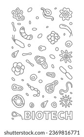 Biotech concept outline vector vertical banner - Biotechnology and Science linear illustration