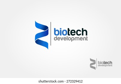 Biotech Development Vector Logo Template. Blue Cross Ribbon Vector Design Logo.