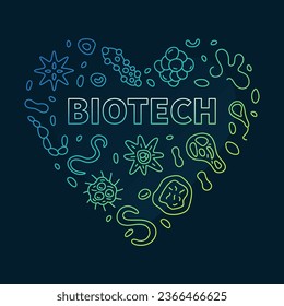Biotech Heart concept thin line vector colored banner - Biotechnology Science outline illustration with dark background