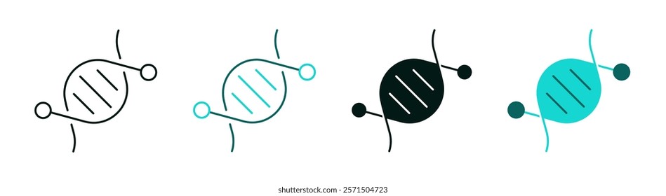 Biotech icon set. Dna helix logo for web or app. Tech gene or molecule symbol. Technology, Biotechnology, AI, Microbiology, Biochemistry, Biology or Science concept. Editable vector stroke. 
