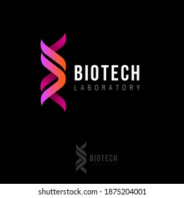 Biotech Laboratory Logo. DNA Logo As Two Ribbons. Biotech Logo.  Molecule Or Gene Icon.