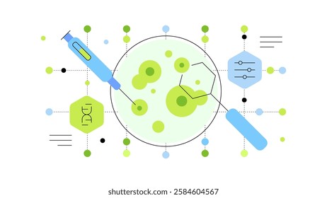 Biotech. Laboratory research and bioengineering. Flat illustration. Vector file.