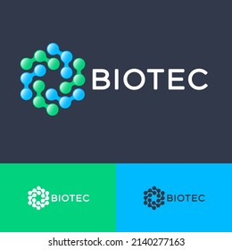 Biotech Logo. Abstract Round Shapes Like Molecules Or Gene In Hexagon. Business Card.