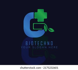 Biotech logo with herbal leaf letter G. Herbal logo vecktor template. medical herbal logo.