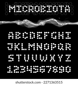 Biotech microbiota font with molecule element and dots connection. Medicine, science and technology.