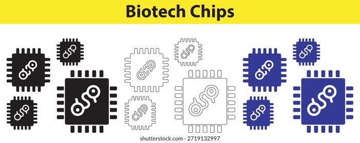 Componentes e iconos de la placa de circuito de microchip de biotecnología