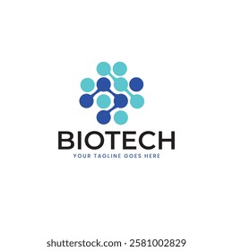 Biotech, Molecule, DNA, Atom, Medical or Science Logo Design Vector. bio tech logo designs for lab and research genetics and education. Science molecule logo design for technology with leaf and shape