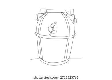Tanque séptico de biotecnología. Concepto de biotecnología dibujo de una línea