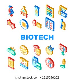 Biotech Technology Collection Icons Set Vector. Biotech Eye And Kidney, Decoding Dna Code And Testing, Dolly Sheep And Bioengineering Isometric Sign Color Illustrations