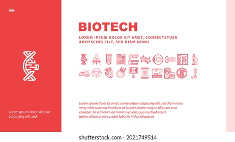 Biotech Technology Landing Web Page Header Banner Template Vector. Biotech Eye And Kidney, Decoding Dna Code And Testing, Dolly Sheep And Bioengineering Illustration