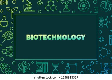 Biotechnolgy vector colorful horizontal frame or illustration in outline style on dark background