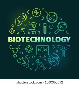 Biotechnolgy vector colorful round illustration in outline style on dark background
