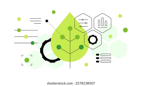 Biotechnology. Bio sciences and digital research. Infographic banner. Flat graphics. Vector file.