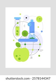 Biotechnology. Bio sciences and laboratory research. Poster. Flat graphics. Vector file.