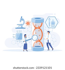 Biotechnology or bio tech DNA research as genetic science outline concept. Helix spiral clone study process. flat vector modern illustration