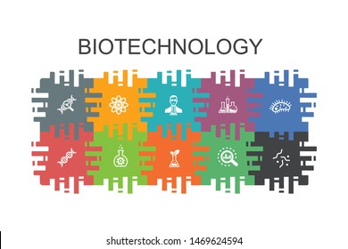 Biotechnology cartoon template with flat elements. Contains such icons as DNA, Science, bioengineering, biology  