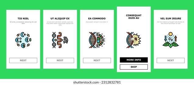 biotechnology chemistry science onboarding mobile vector. biochemistry dna, research medical biology laboratory medicine technology scientific biotechnology chemistry science illustrations