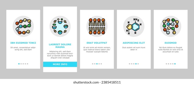 biotechnology chemistry science onboarding mobile vector. biochemistry dna, research medical biology laboratory medicine technology scientific biotechnology chemistry science illustrations