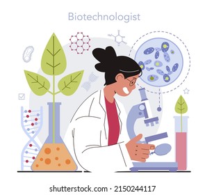 Biotechnology concept. Cellular and biomolecular processes research for medicine development. Therapeutic or commercial animal cloning innovative technologies. Flat vector illustration