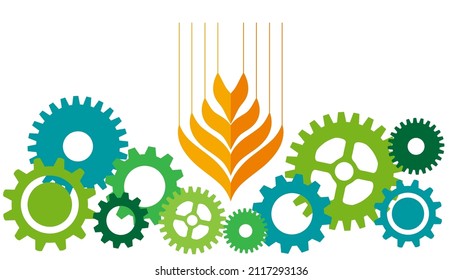 Biotechnology concept. Grain that comes from mechanical gears. Vector illustration