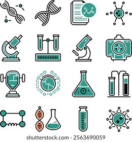 Biotechnology and DNA Bundle Icons Set for Science and Research Projects.