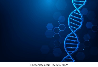 Biotechnologie DNA genetische Poly Drahtgitter blauen Hintergrund. Wissenschaft DNA Chromosom Identitätstechnologie. Vektorgrafik fantastische Technologie. 