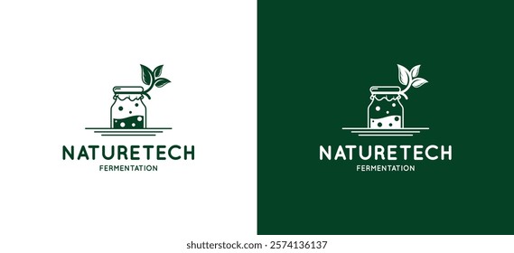 Biotechnology fermentation logo design with a closed glass icon with a leaf icon