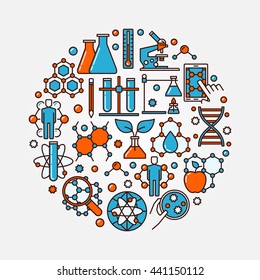 Biotechnology flat round symbol. Vector science and chemistry illustration concept. Molecular biology colorful sign