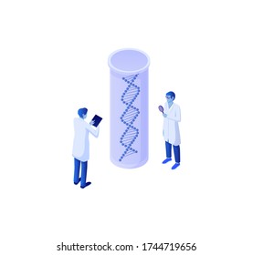 Biotechnology genetic analysis isometric data. Collection study genetic data biochemical experiment with gene scientific structure of DNA molecular cloning vector chromosome.