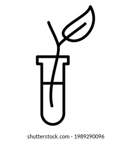 Biotechnologie, Gentechnik, GVO, wissenschaftliche Erfahrung. Die Pflanze befindet sich in einem Reagenzglas. Symbol, Vektorgrafik, einzeln, Umriss, 48x48 Pixel.