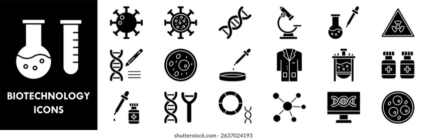 Biotechnology icon collection set. Containing design medicine, research, science, laboratory, biology