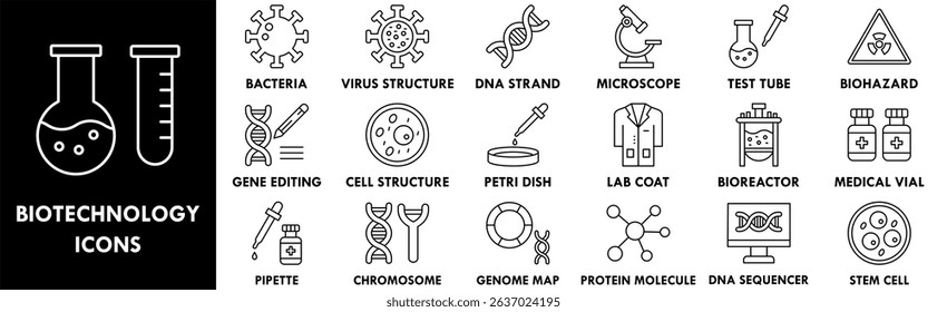 Biotechnology icon collection set. Containing design medicine, research, science, laboratory, biology