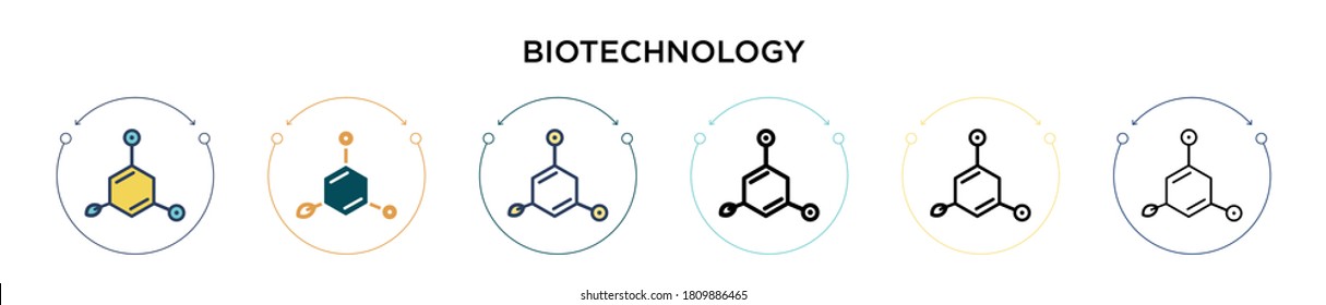 Icono de biotecnología en estilo relleno, delgado, contorno y trazo. Ilustración vectorial de dos diseños de iconos vectoriales de biotecnología de color y negro se pueden utilizar para móviles, ui, web