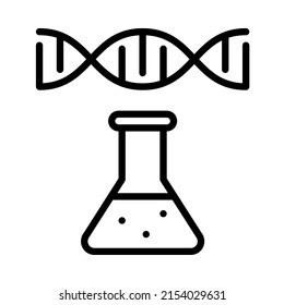Biotechnology icon. Gene and flask lab test tube. Stroke outline style. Vector. Isolate on white background.