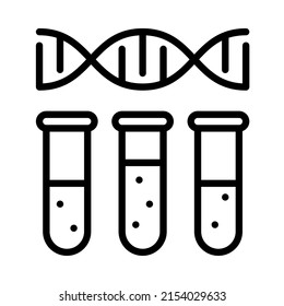 Biotechnology icon. Gene and lab test tube. Stroke outline style. Vector. Isolate on white background.