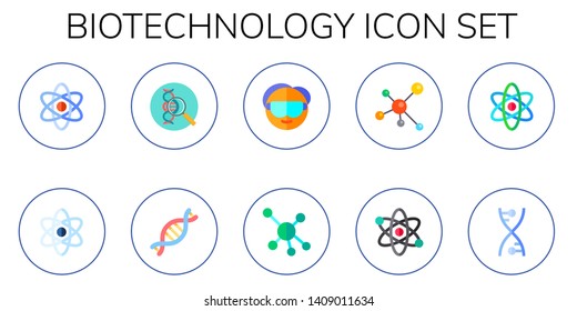biotechnology icon set. 10 flat biotechnology icons.  Collection Of - atom, biology, dna, scientist, molecule, science