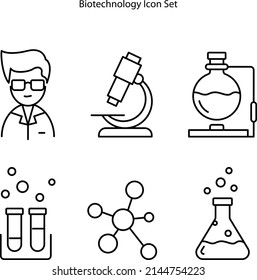 Juego de iconos de biotecnología. Elemento de línea de la colección de bioingeniería. Señal de icono de la biotecnología lineal para el diseño web,