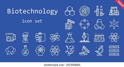 biotechnology icon set. line icon style. biotechnology related icons such as test tube, scientist, science, dishes, molecule, flask, atom, beaker, structure, microscope, atoms