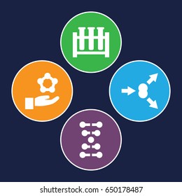 Biotechnology icons set. set of 4 biotechnology filled icons such as atom move, dna, test tube