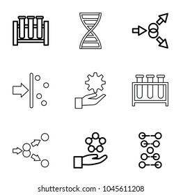 Biotechnology icons. set of 9 editable outline biotechnology icons such as atom move, dna, test tube