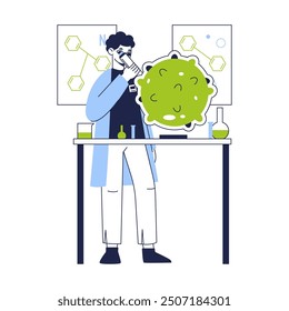 Biotechnology lab scientist. Medical laboratory worker, chemistry lab researching and development flat vector illustration. Chemical scientific experiment scene